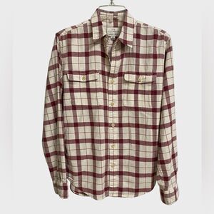 Lucky Brand Button Up Plaid Shirt Men's Sz S Soft Flannel Cream Burgundy Preppy